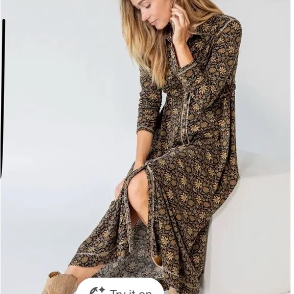 Christa Knit Cotton Maxi Dress 
NATURAL LIFE Black and Gold Floral Maxi Dress - Picture 2 of 14